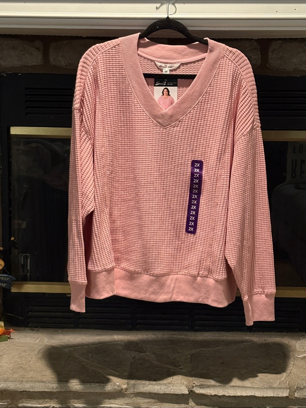 Seven7 Blush Pink Waffle-Knit V-Neck Top